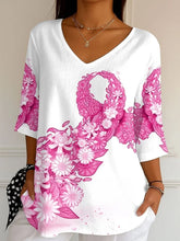Haut Femme Rose Imprimé Ruban Cancer Du Sein